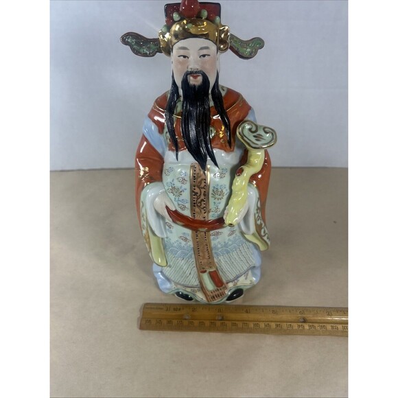 Chinese God Ceramic Statue General Kwan Reishi Mushroom 10” Vintage Asian Decor - Picture 9 of 16